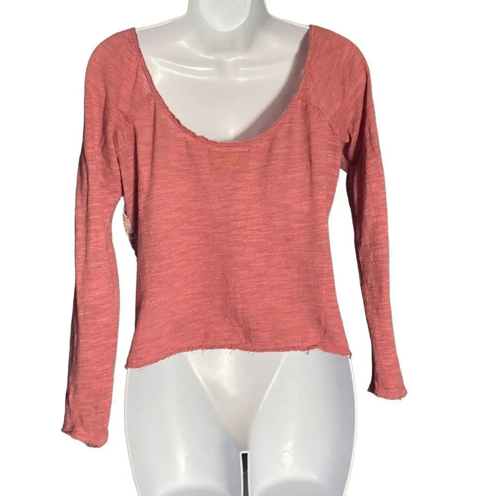 Free People Crochet Lace Front Long Sleeve Top Size M